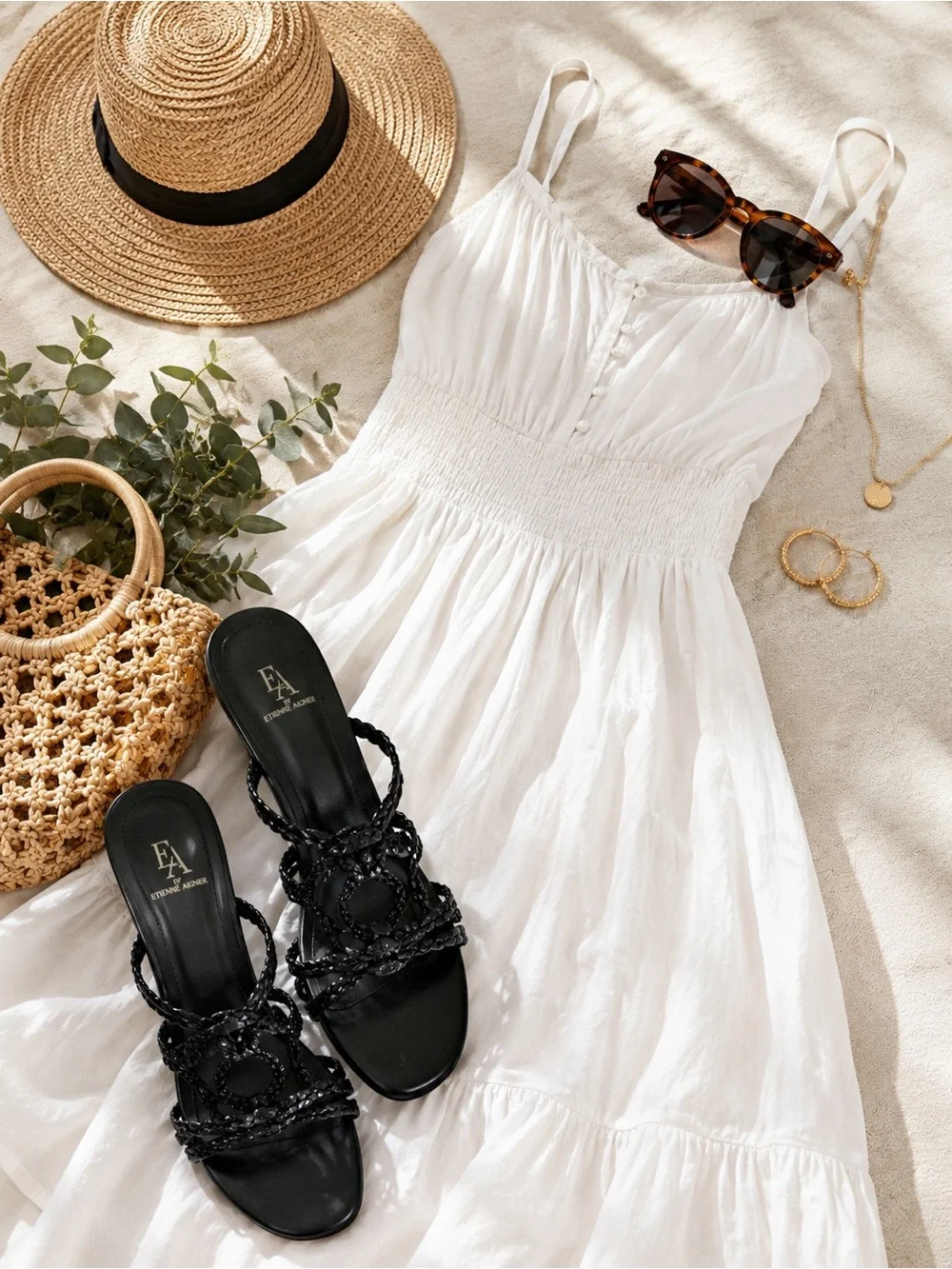Etienne Aigner Black Braided Slide Sandals Low Block‎ Heel Resort Vacation Shoes